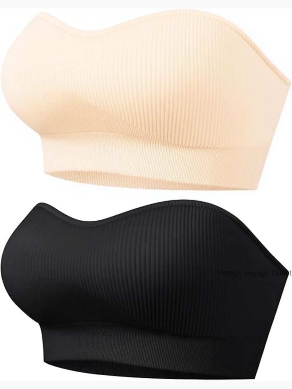 Strapless Bandeau Bra Ribbed Seamless Non-Slip Padded Wireless Tube Top Bra
